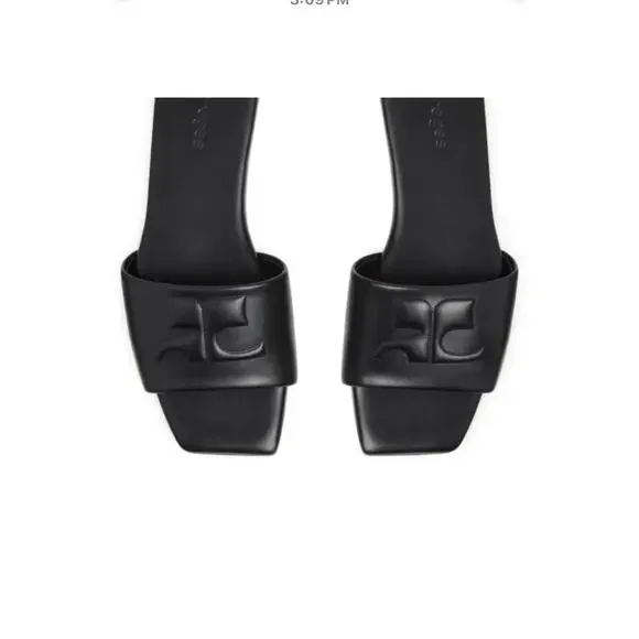 Courreges Logo Patch Leather Slide Sandals in Black 37 - Picture 5 of 5